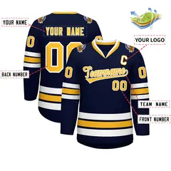 Navy Gold-White Classic Style Hockey Jersey 2