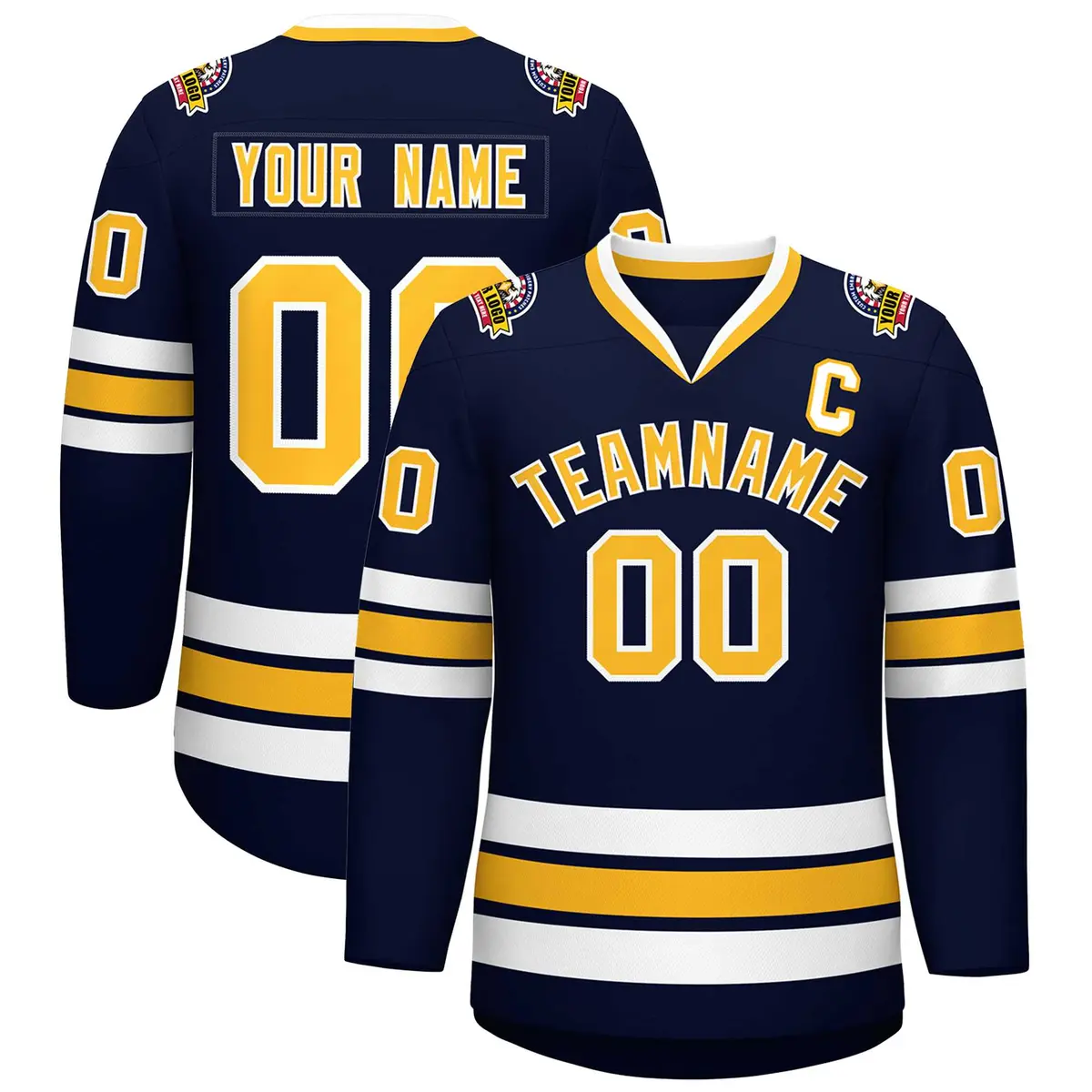 Navy Gold-White Classic Style Hockey Jersey