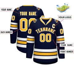 Navy Gold-White Classic Style Hockey Jersey 2