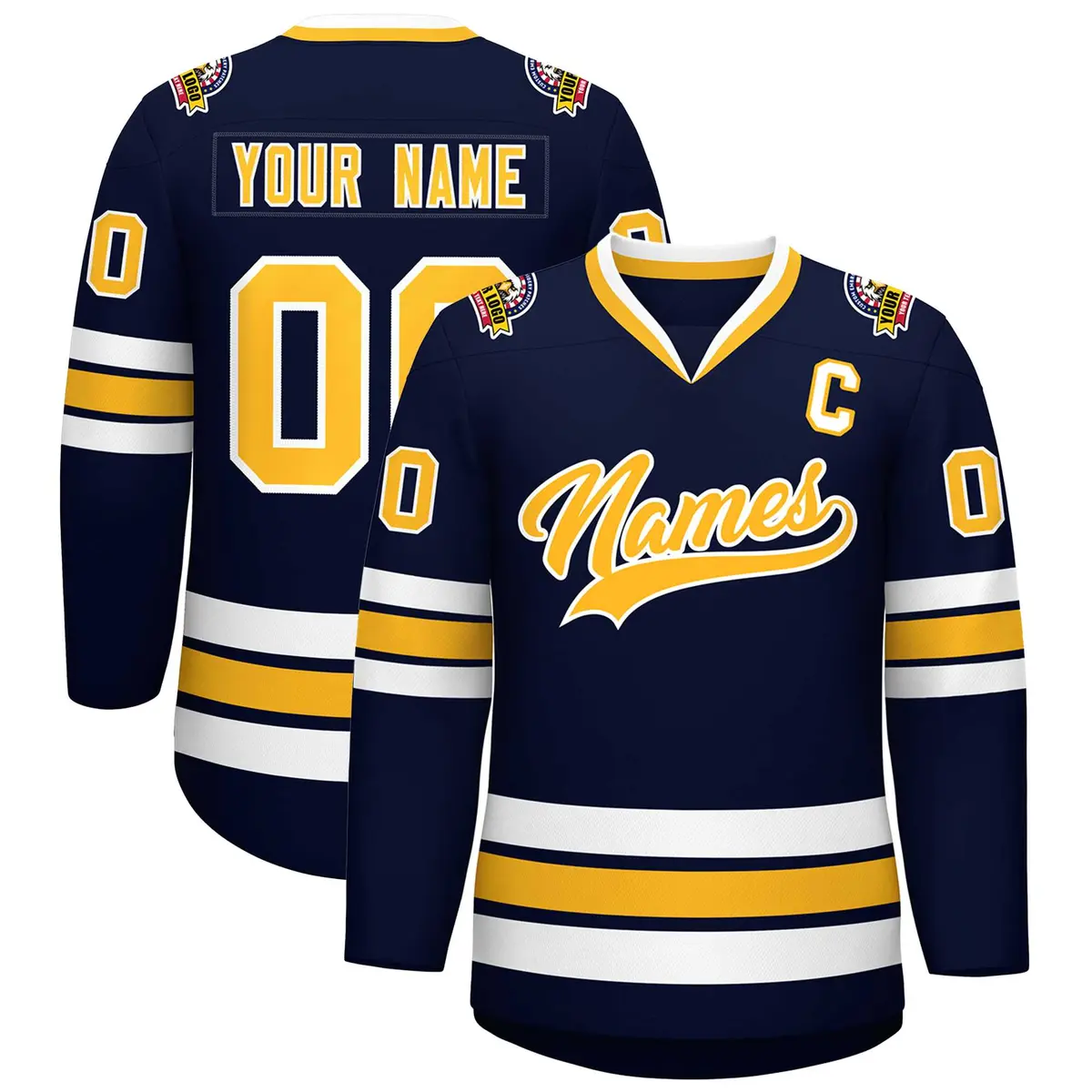 Navy Gold-White Classic Style Hockey Jersey