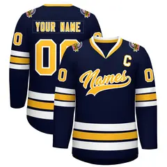 Navy Gold-White Classic Style Hockey Jersey 1