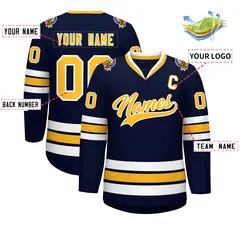 Navy Gold-White Classic Style Hockey Jersey 2