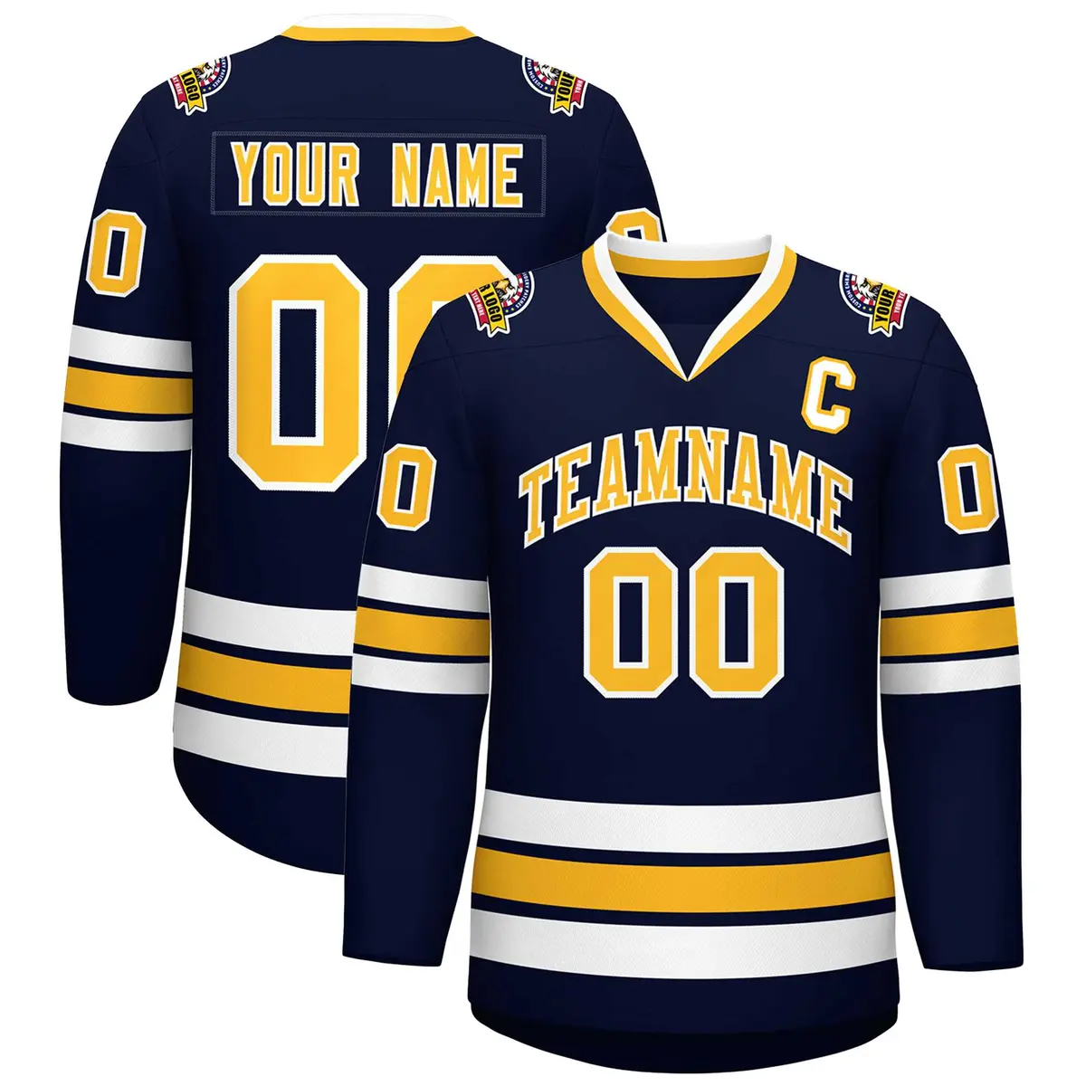 Navy Gold-White Classic Style Hockey Jersey