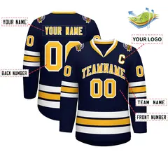 Navy Gold-White Classic Style Hockey Jersey 2