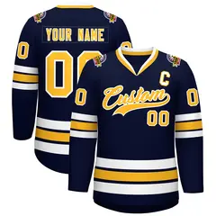 Navy Gold-White Classic Style Hockey Jersey 1