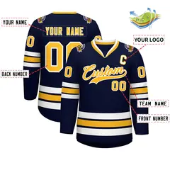 Navy Gold-White Classic Style Hockey Jersey 2