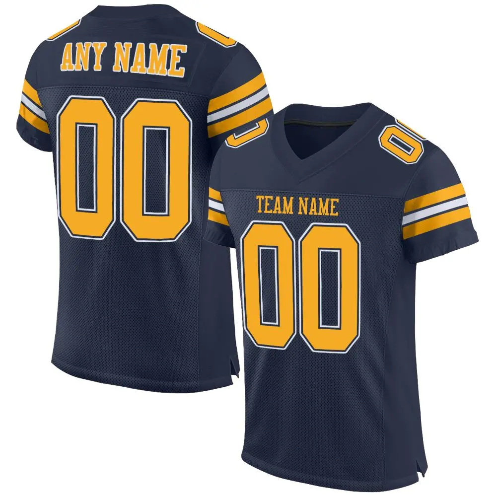 Navy Gold-White Classic Style Mesh Authentic Football Jersey