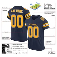 Navy Gold-White Classic Style Mesh Authentic Football Jersey 2