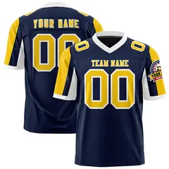 Navy Gold-White Color Block Raglan Sleeves Football Jersey