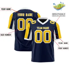 Navy Gold-White Color Block Raglan Sleeves Football Jersey 2