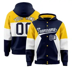 Navy Gold White Color Block Varsity Letterman Jacket Hoodie 1