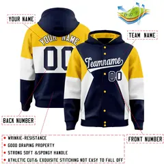 Navy Gold White Color Block Varsity Letterman Jacket Hoodie 4