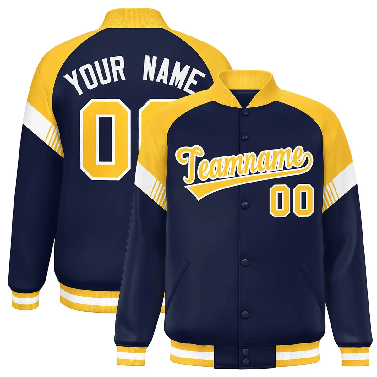 Navy Gold-White Color Block Varsity Letterman Jacket