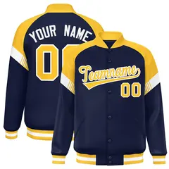 Navy Gold-White Color Block Varsity Letterman Jacket 1
