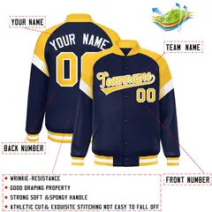 Navy Gold-White Color Block Varsity Letterman Jacket 2