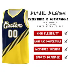 Navy Gold White Diagonal Stripes Color Block Basketball Jersey 2