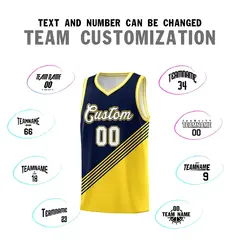 Navy Gold White Diagonal Stripes Color Block Basketball Jersey 4