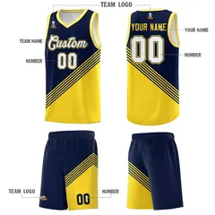 Navy Gold White Diagonal Stripes Color Block Basketball Jersey 5