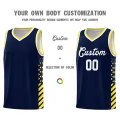 Navy Gold White Diamond Stripe Side Basketball Jersey 3