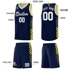 Navy Gold White Diamond Stripe Side Basketball Jersey 5