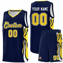 Navy Gold White Graffiti Side Curve Basketball Jersey Sets