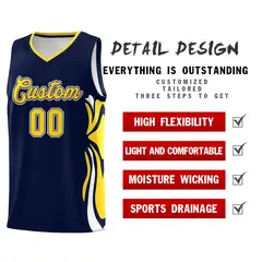 Navy Gold White Graffiti Side Curve Basketball Jersey Sets 2