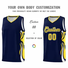 Navy Gold White Graffiti Side Curve Basketball Jersey Sets 3