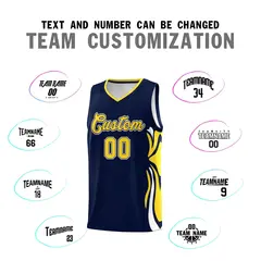 Navy Gold White Graffiti Side Curve Basketball Jersey Sets 4