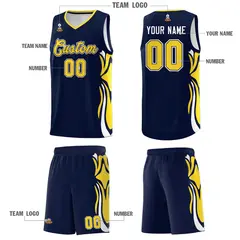 Navy Gold White Graffiti Side Curve Basketball Jersey Sets 5