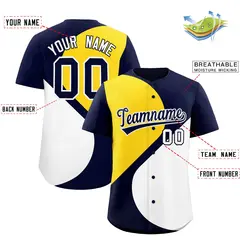 Navy Gold-White Half Heart Color Block Baseball Jersey 2