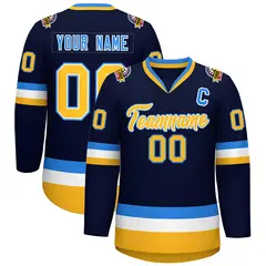 Navy Gold White-Powder Blue Classic Style Hockey Jersey 1