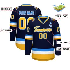 Navy Gold White-Powder Blue Classic Style Hockey Jersey 2