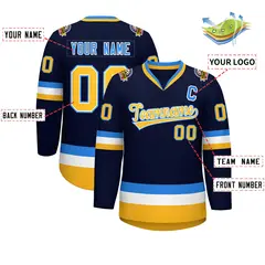 Navy Gold White-Powder Blue Classic Style Hockey Jersey 2