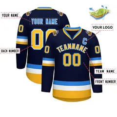 Navy Gold White-Powder Blue Classic Style Hockey Jersey 2