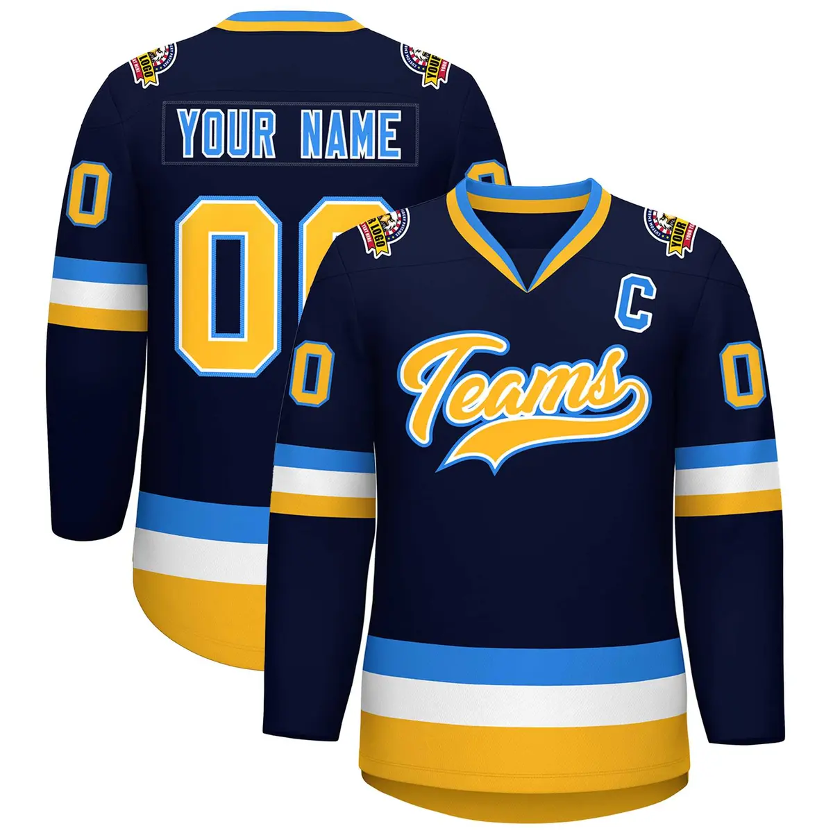 Navy Gold White-Powder Blue Classic Style Hockey Jersey