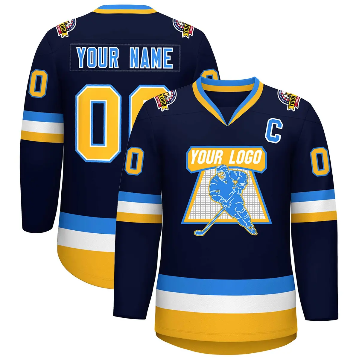 Navy Gold White-Powder Blue Classic Style Hockey Jersey