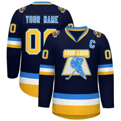 Navy Gold White-Powder Blue Classic Style Hockey Jersey 1