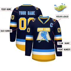 Navy Gold White-Powder Blue Classic Style Hockey Jersey 2