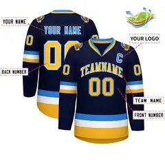 Navy Gold White-Powder Blue Classic Style Hockey Jersey 2