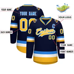 Navy Gold White-Powder Blue Classic Style Hockey Jersey 2