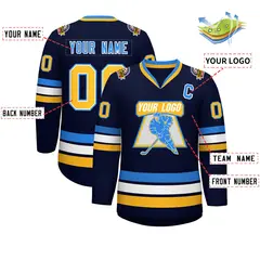 Navy Gold White-Powder Blue Classic Style Hockey Jersey 2