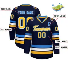 Navy Gold White-Powder Blue Classic Style Hockey Jersey 2