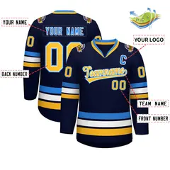 Navy Gold White-Powder Blue Classic Style Hockey Jersey 2