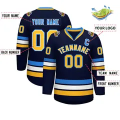 Navy Gold White-Powder Blue Classic Style Hockey Jersey 2