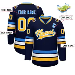 Navy Gold White-Powder Blue Classic Style Hockey Jersey 2