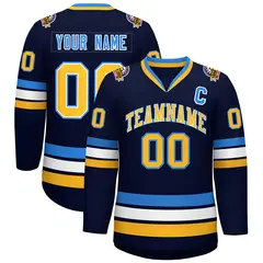Navy Gold White-Powder Blue Classic Style Hockey Jersey 1