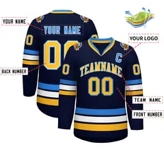 Navy Gold White-Powder Blue Classic Style Hockey Jersey 2