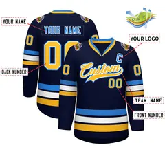 Navy Gold White-Powder Blue Classic Style Hockey Jersey 2