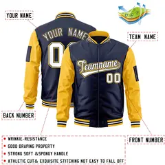 Navy Gold-White Raglan Sleeves Full-Zip Letterman Bomber Jacket 2
