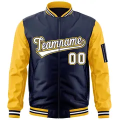 Navy Gold-White Raglan Sleeves Full-Zip Letterman Bomber Jacket 3